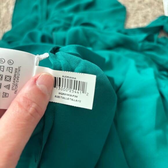 BCBG MAXAZRIA Green Audrianna Georgette Ruffled Halter Dress Gown Sz 12 - Picture 13 of 13